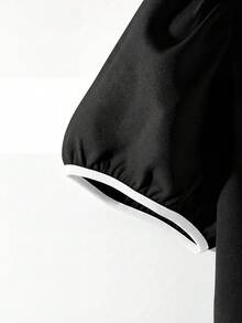 Franclia Summer New Arrival Waist-Cinching Colorblock Button Decor Shirt, Elegant Sexy Golf White - Black - View 6