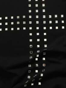 ROMWE MEN Áo thun nam tay ngắn dáng rộng, đính sequin hình chữ thập - màu đen - Xem 2