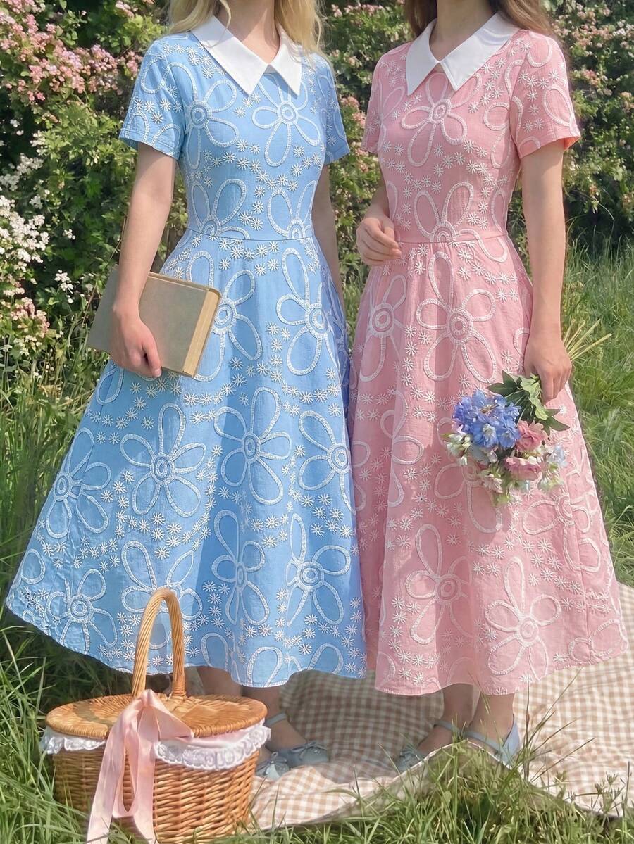 SHEIN Diamond Collar Jacquard Textured Fabric A-Line Maxi Skirt, Elegant High Waist Snug Fit, Fashion & Graceful For Teenage Girls In Summer - Blue - View 1