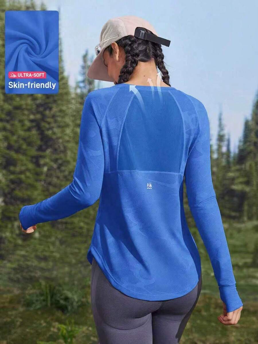 In My Nature 女士透气网眼拼接瑜伽/普拉提/跑步/健身T恤，高弹力，亲肤，紫色，露指设计，适合夏季户外运动，女士徒步上衣，女士跑步服，长袖运动服，长袖跑步上衣，女士长袖健身上衣