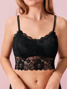 Bonmuse Camisola tipo concha con ribete de encaje de unicolor, lencería para el verano - Gris - Ver 8