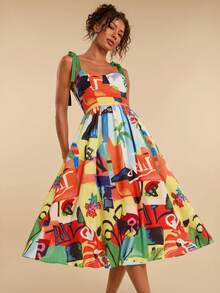 Travachic Women's Casual Palm Tree Print Sleeveless Dress, Suitable For Vacation - Multicolor - View 4