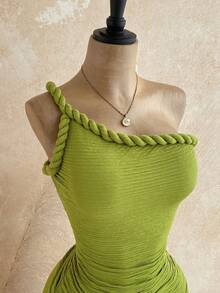 Soleia Đầm ngắn không tay xếp ly màu xanh neon dành cho nữ, thích hợp cho kỳ nghỉ. - màu xanh lá - Xem 3