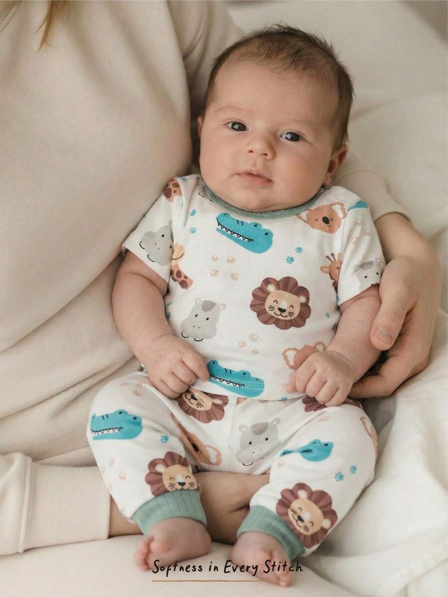 Cozy Pixies Newborn Baby Boy/Girl Cartoon Car Pattern Knit Soft Round Neck Long Sleeve Pullover Top And Elastic Waist Long Pants 2-Piece Set Baby Boy Sleep Set Animal Print Baby Clothes Baby Pj Sets Baby Boy Clothes Lion,Kids - Red and White - View 1