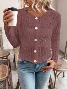 Áo khoác cardigan nữ cổ tròn khoét lỗ cài nút phía trước, áo len dệt kim mùa thu/đông. - Gỗ đỏ - Xem 7