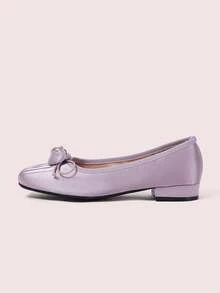 CUCCOO DOLLMOD Women Shoes Bow Buckle Square Toe Comfortable Sweet Satin Light Pink Shoes Daily Commuter Summer Shoes - Purple - View 2