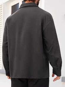 Manfinity Homme Plus Size Men's Solid Color Button Design Long Sleeve Casual Shirt - Dark Grey - View 2