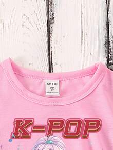 Girls' Casual Creative Personalized Refreshing Cute Minimalist Fashionable Cool Virtual Girl Group Character Music Symbol Star Cake Graphic Letter Slogan Print Relaxed Basic Short T-Shirt, Comfortable Daily Wear, Suitable For Spring, Summer And Autumn - Hot Pink - View 7