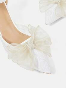 CUCCOO HITCHD Women Shoes Classic Fashion Women's High Heels Shoes White Wedding Women's Shoes Mesh Breathable Elegant Party Bow Decoration Wedding Women's Shoes - White - View 4