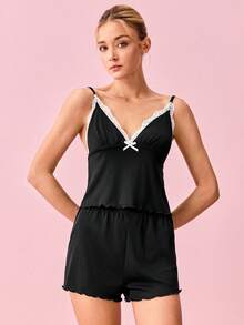 Bonmuse 2件套女士性感吊带上衣和短裤睡衣套装，秋冬服装 - 彩色 - 查看 4