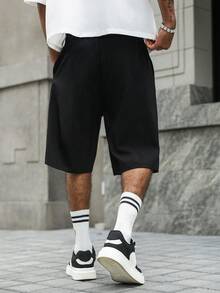 PAVTROS Men's Black Casual Shorts, Fashionable Versatile Stylish Design Knee-Length Pants - Black - View 2