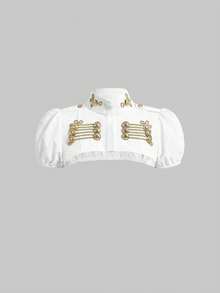 ROMWE Áo hai dây tay cánh hoa dáng ngắn phong cách Y2K Preppy màu xanh hải quân dành cho nữ. - trắng - Xem 1