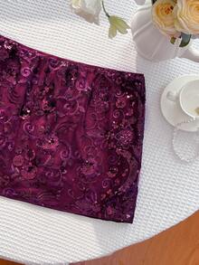 Sweetra Chân váy lửng xòe nhẹ, màu tím huyền bí, đính cườm, thời trang, phong cách thường ngày, đa năng cho kỳ nghỉ hè, tiệc bãi biển, và vẻ ngoài gợi cảm. - Màu tím - Xem 6