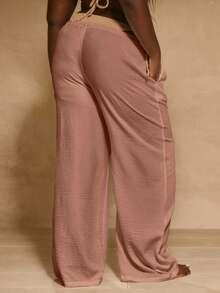 MUSERA Große Größen Mittlere Taille Weite Bein Hose mit Kordelzug Taille, Urlaubsmode, elegante Ferien, süßer Sommer Frühling - Altrosa - Übersicht 4