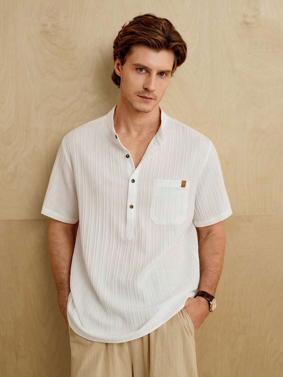 MENRIVO Men's Solid Color Simple Daily Short Sleeve Shirt Shirts For Men Polo Shirts For Going Out - White - View 1