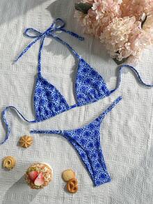 Swim Mod Bikini de 2 piezas con cuello de halter y atar en la primavera/verano 2026 - Azul - Ver 6