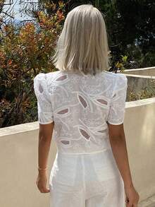 DAZY Áo croptop dáng rộng thoải mái kiểu đi nghỉ mát dành cho nữ, thích hợp cho mùa xuân và hè. - trắng - Xem 2