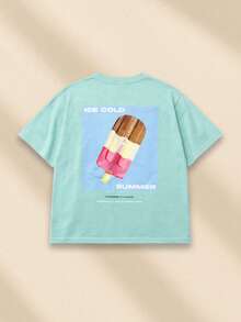SUMWON Ensemble coordonné tee-shirt et short d'été décontracté pour garçons avec imprimé graphique au dos, col ras-du-cou, manches courtes - Vert - Voir 3