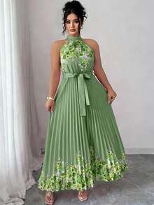 Elenzga Vestido elegante de verano para damas de talla grande - Verde - Ver 5