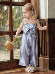 Cozy Pixies Bộ áo liền quần hai dây kẻ sọc cho bé gái, thoải mái và đa năng. - Màu xanh lam - Xem 5