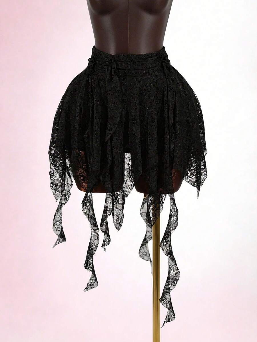 SaltGleam SaltGleam 女士蕾丝刺绣半身裙 - 黑色 - 查看 1