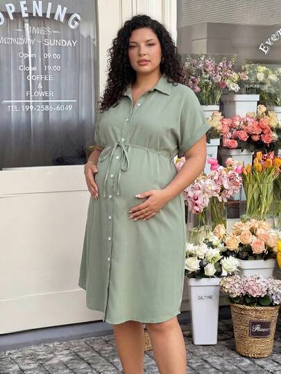 SHEIN Summer Outfits Plus-Size Casual Light Green Shirt Dress For Pregnant Women Plus Size Pregnant Women's Casual Solid Color Front Button Dress, Summer Green Maternity Dress Pregnancy Dress Summer Maternity Dress Nursing Dress Maternity Office Wear Maternity Dress Summer Maternity Sets Women Pregnancy Clothes Pregnant Dress Maternity Wear Pregnancy Clothes Dress Maternity Clothes Pregnancy Clothes Summer Wrap Dresses For Women For Women Women Dress For Women Zanzea Dress For Women Womens Summer Dresses Women Casual Dresses Pregnant Clothes Summer Pregnancy Dresses For Party Pregnant Women Dress