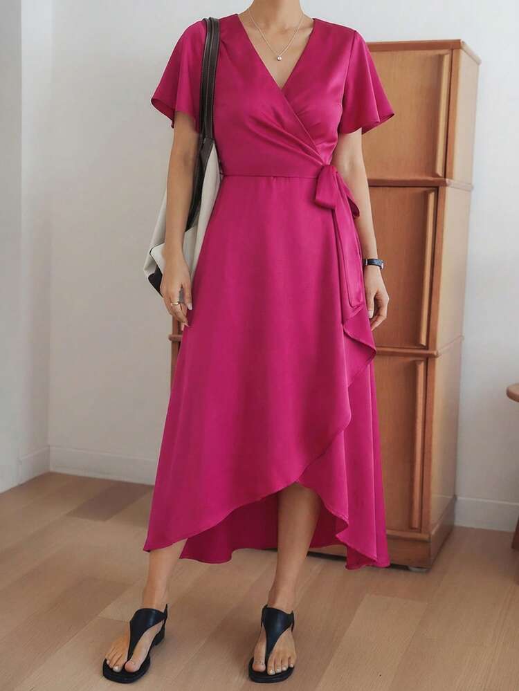 Satin Satin Elegant Long Wrap Dress, Suitable For Valentine's Day, Wedding, Party, Formal Occasions, Fashion, Slim Fit, Commute, Spring/Summer Sundress