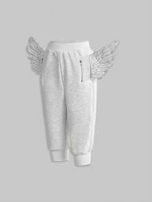 ROMWE Y2K Style Embroidered Butterfly Wing Low-Waist Women Sweatpants, Streetwear For Spring/Summer - Grey - View 6