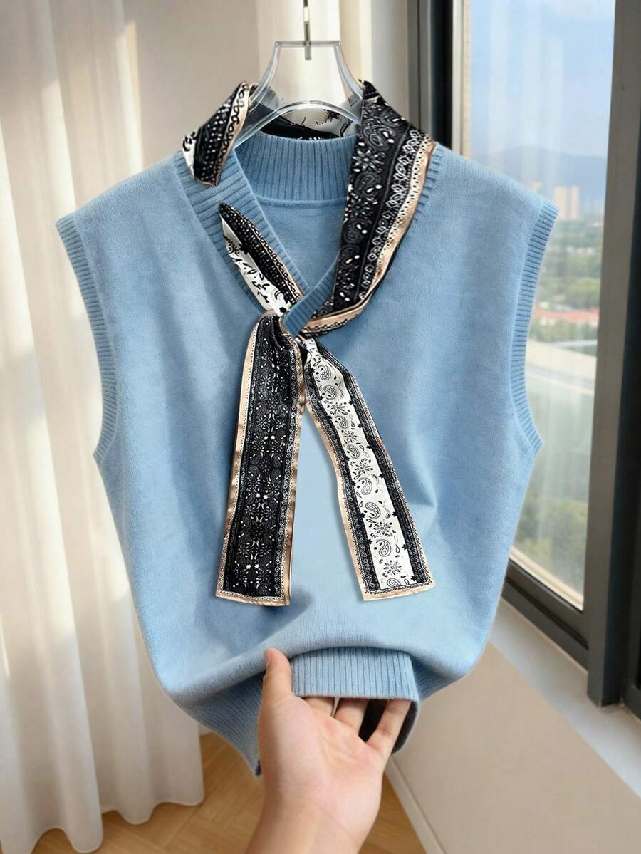 GlowEve 优雅设计女士围巾领带针织宽松背心 - 藍色 - 查看 1