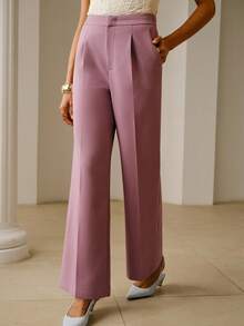 ZEYLAH Damen einfarbige Hosentasche Lässig Hose, Frühling - Violett - Übersicht 3