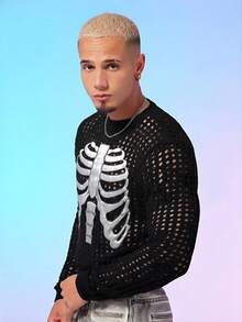 FeverCity Áo len cổ tròn họa tiết bộ xương cho nam, dành cho mùa thu đông - Nhiều màu - Xem 7