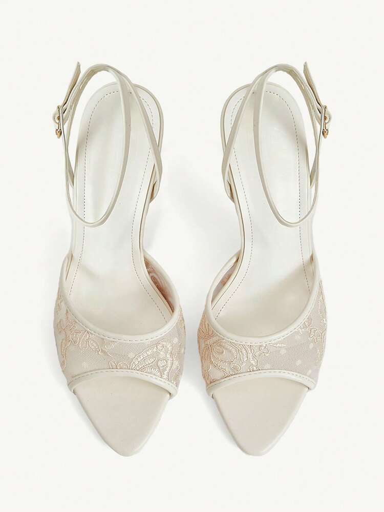 CUCCOO CHICEST Women Shoes Spring And Summer New Beige Lace Mesh One Piece Open Toe Ankle Strap Women's High Heel Sandals Fashion Comfortable Versatile Sexy Party Elegant Banquet Women's Sandals Open Toe Sandals