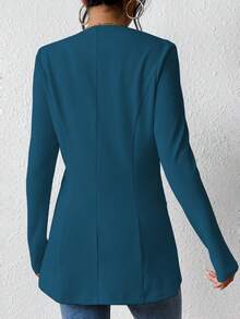 EMERY ROSE Women's Casual Textured Unlined Collarless Lightweight Long Sleeve Blazer - Mint Blue - View 2
