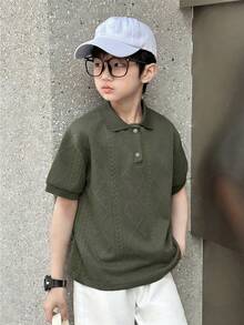 Teens Boys' Solid Color Minimalist Casual Short Sleeve Polo Shirt - Army Green - View 1