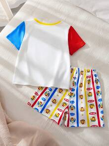BABY SHARK X SHEIN 2pcs/Set Cute & Casual Young Girls Homewear, Round Neck Short Sleeve Shorts, Comfortable Loungewear - Multicolor - View 2