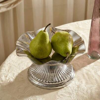 Cirelle Đĩa ăn nhẹ bằng thép không gỉ chân cao hình hoa sen, bề mặt được đánh bóng như gương, thích hợp cho bàn ăn nhà bếp.