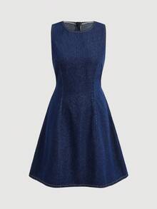 SHEIN Thời trang nữ tuổi teen, phong cách đường phố, phối đồ đa năng, thiết kế Y2K cổ điển, cá tính, thắt nơ phía sau, không tay, chất liệu denim màu xanh đậm, đơn giản và thoải mái, thích hợp mặc hàng ngày cho nữ tuổi teen và các bé gái, trang phục dự tiệc mùa xuân hè, lễ hội và phong cách đường phố. - Màu xanh lam - Xem 6