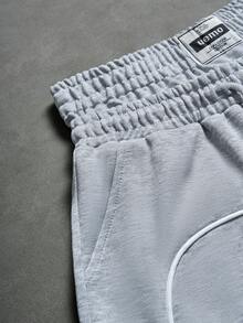 SLATEMANN Grey Men's Casual Shorts With Side Stripes And Letter Embroidery Design - Light Grey - View 5