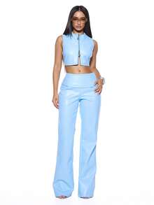 MUSERA PU Double Zip Sleeveless Cropped Top Only Sexy Summer Spring Rave Festival Holiday Vacation Party Going Out Tripp - Mint Green - View 3