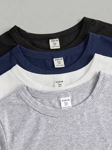 SHEIN Girlism 4pcs/Set Teen Girl Solid Color Knit Casual Short Sleeve T-Shirt - Multicolor - View 5