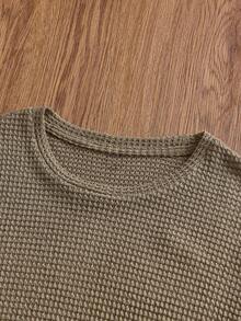 SWAVVY Men's Solid Color Textured Casual Knit Short Sleeve T-Shirt - Army Green - View 4