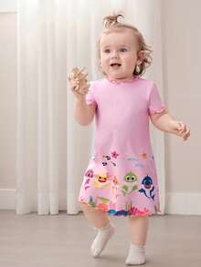 BABY SHARK X SHEIN 2pcs/Set Cute Style Baby Girl Homewear, Round Neck Short Sleeve Comfortable Nightgown Dress, Multi-Piece Set - Multicolor - View 4