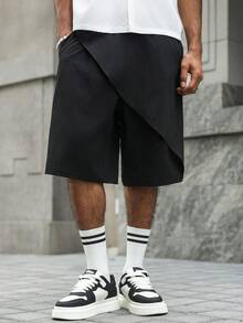 PAVTROS Men's Black Casual Shorts, Fashionable Versatile Stylish Design Knee-Length Pants - Black - View 5