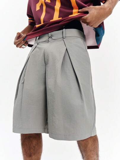 TOKVUE Men's Solid Color Pleated Loose Casual Shorts For Daily Wear
