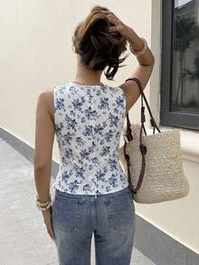 Elyressa Camisa elegante de verano con estampado tejido para mujeres - Azul - Ver 2