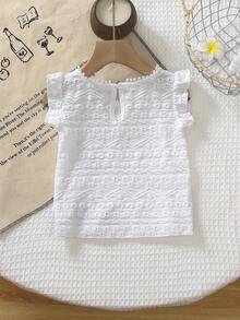 SHEIN Baby Girl's New Spring/Summer Comfortable & Fashionable Vintage Textured Top, Soft Fabric, Elegant & Comfortable Design Suitable For Indoor And Outdoor Activities - White - View 2