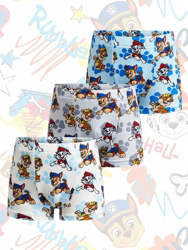 SHEIN | PAW Patrol Bộ 3 quần lót boxer nam in hình hoạt hình, cạp chun, thoải mái.