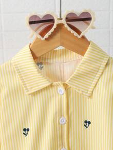 Elladie kids Girls Cherry Pattern Bow Decor Long Sleeve Yellow Shirt,Summer White School Back-To-School Kids Blouses Tops Outfits - Yellow - View 4