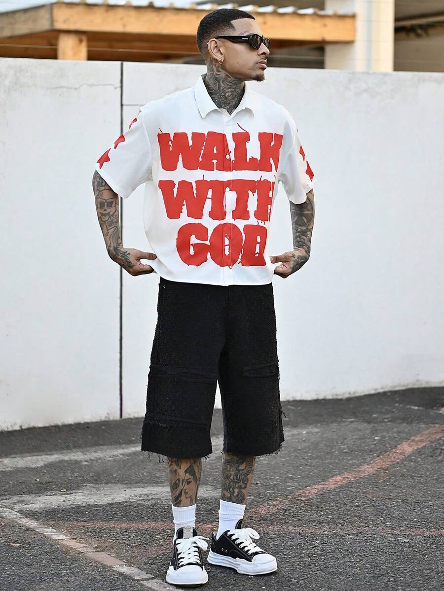 Devon Thys 夏季男士休闲标语印花衬衫 - 白色 - 查看 1