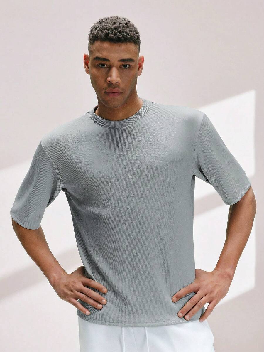 Driftmere Men Casual Solid Drop Shoulder Tee For Summer - Grey - View 1